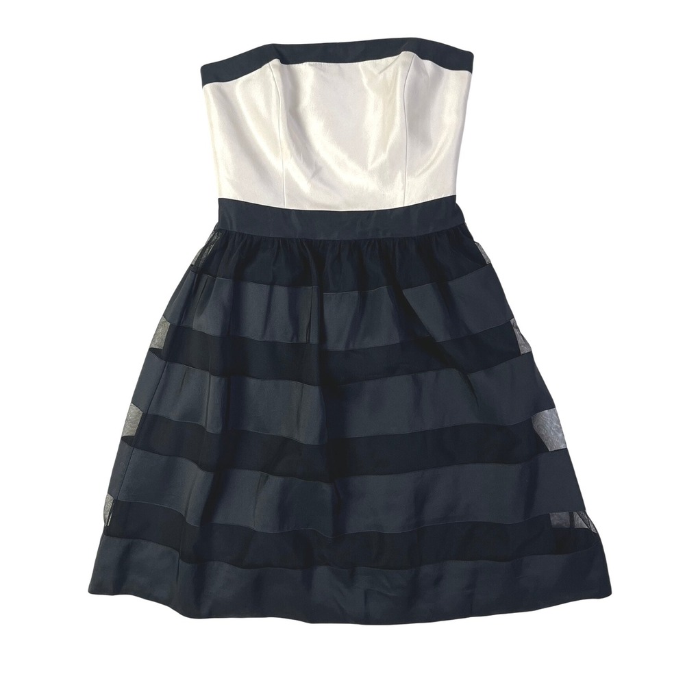 White House Black Market Romantic Strapless Dress Party Cocktail Black White‎ 0